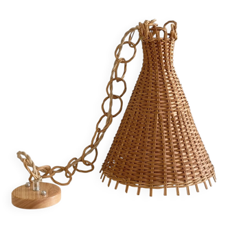 Rustic Midcentury Wicker Pendant Lamp, Spain, 1950s