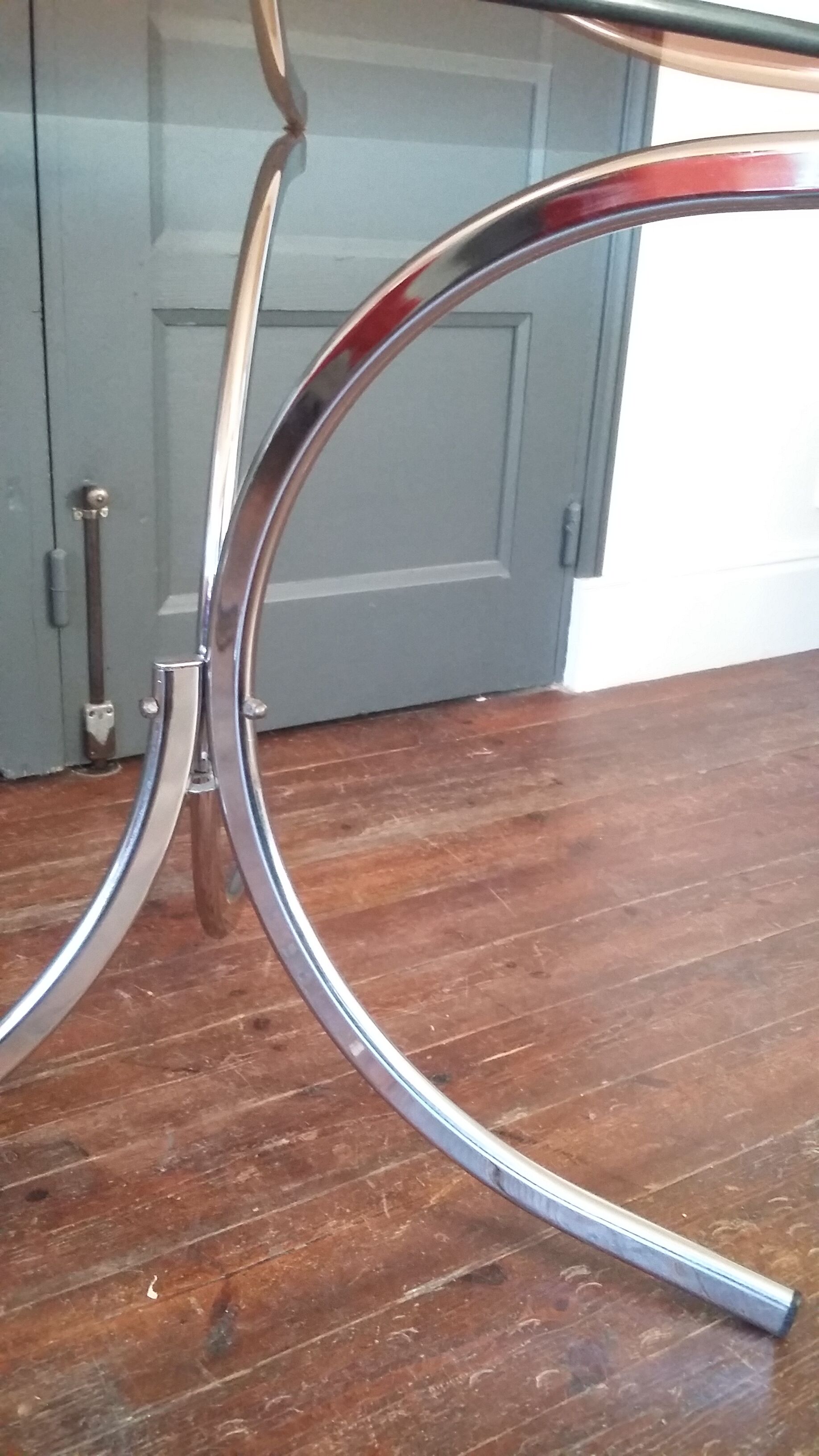 Vintage dining table glass and chrome 1970