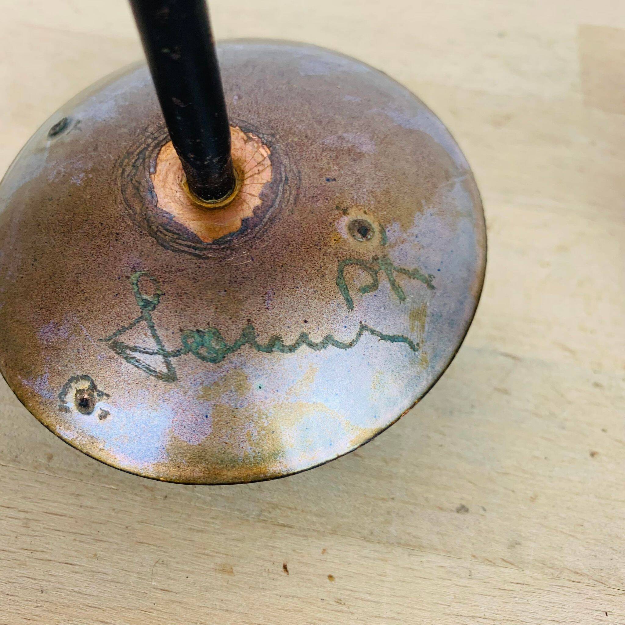 Vintage 50s iron candle holder, enameled signed