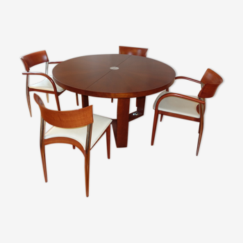 Table ronde à rallonge et ses 4 chaises