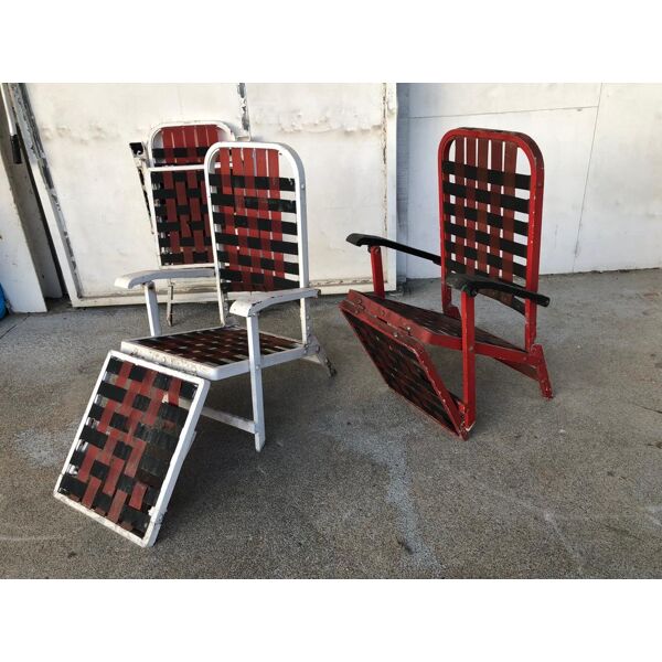 Trois chaises longues de pont de paquebot france | Selency