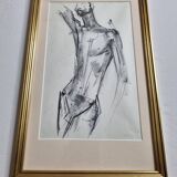 Étude de nu masculin au fusain, attribuée à Maurice de Bus, encadrement doré, 21 x 36 cm