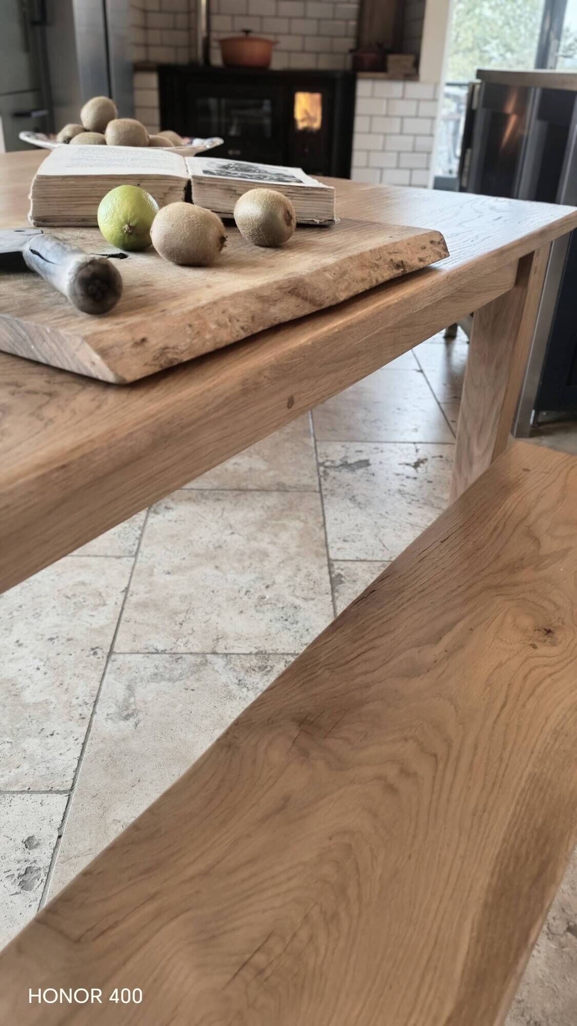 Farm table and bench ("A frame") in solid French oak.