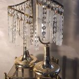 Pair of bedside tables with glass and crystal tassels 1970 to 80 chrome gold 41x 16