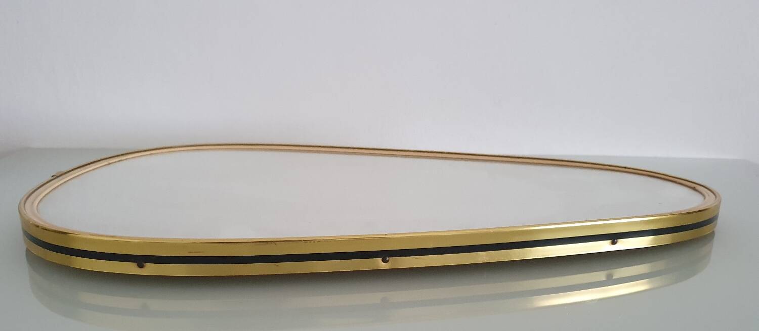 Vintage ovoid mirror with gold and black edges - 1960s
