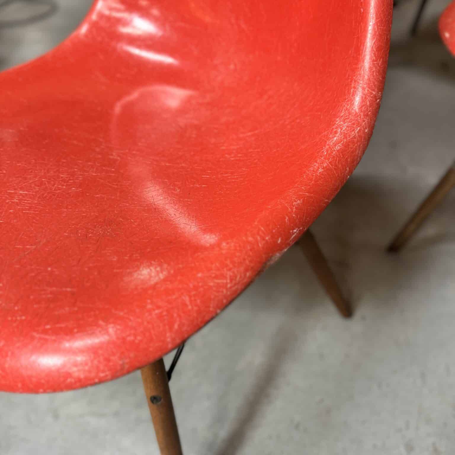 Set of 6 vintage red DSW chairs by Charles and Ray Eames