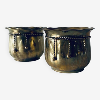 Pair of brass cord pot covers