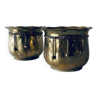 Pair of brass cord pot covers