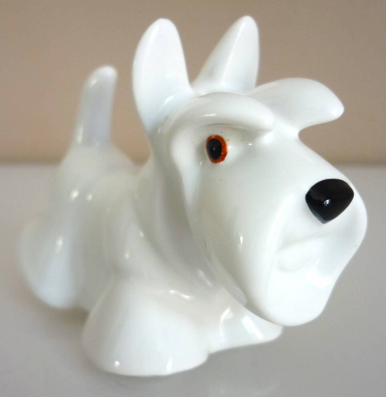 Salt and pepper shakers, glazed ceramic, Scottish terrier dog, signed