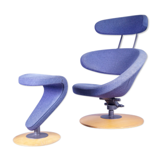Varier Ekstrem Designer Armchair Blue One-Seat Modern with Footstool