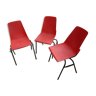 Lot de 3 chaises coque monobloc rouge "salle des fêtes" vintage 1970s