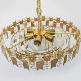 Chandelier in gilded brass and crystal glass by Palwa, Germany, 1960s.
