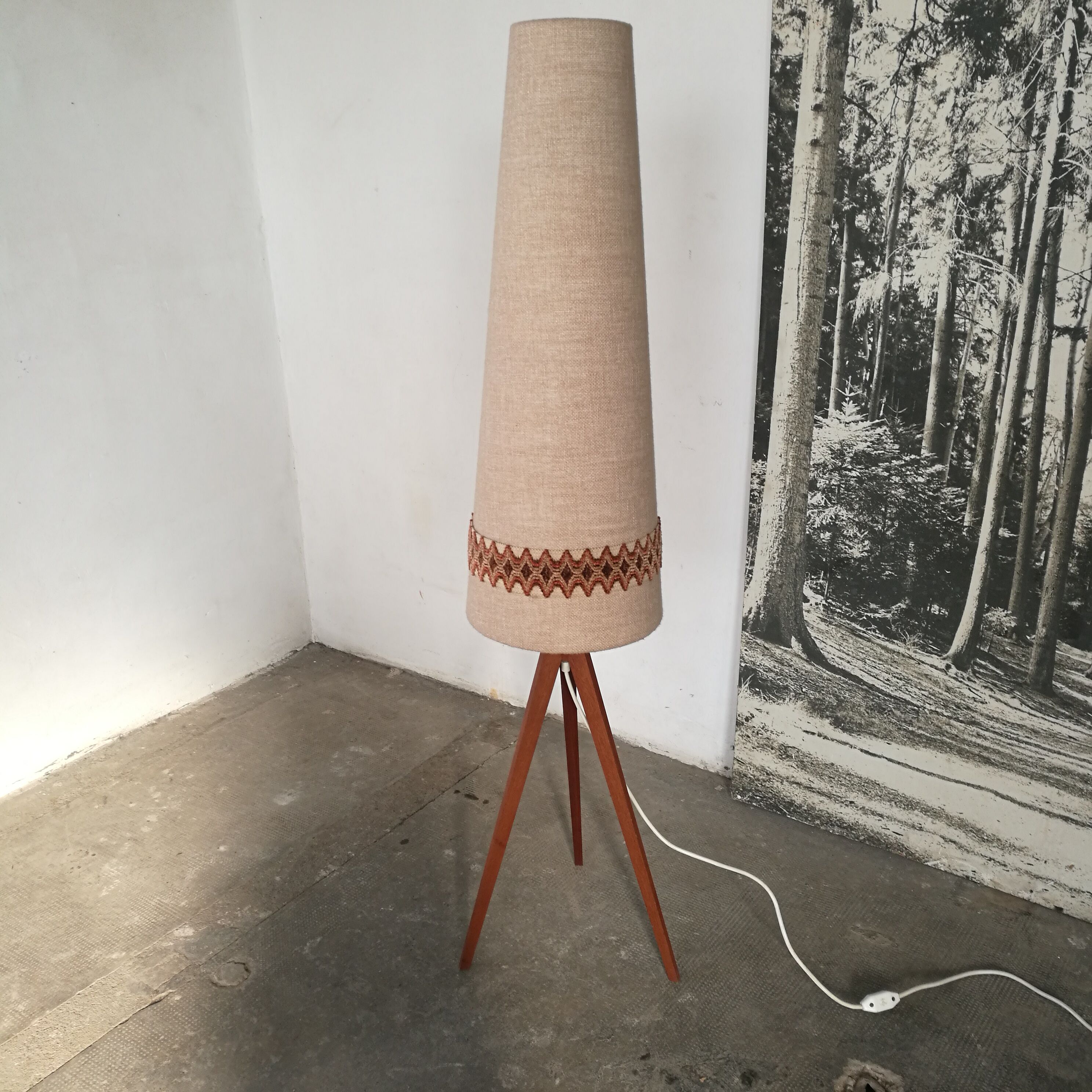 Scandinavian tripod teak lamppost