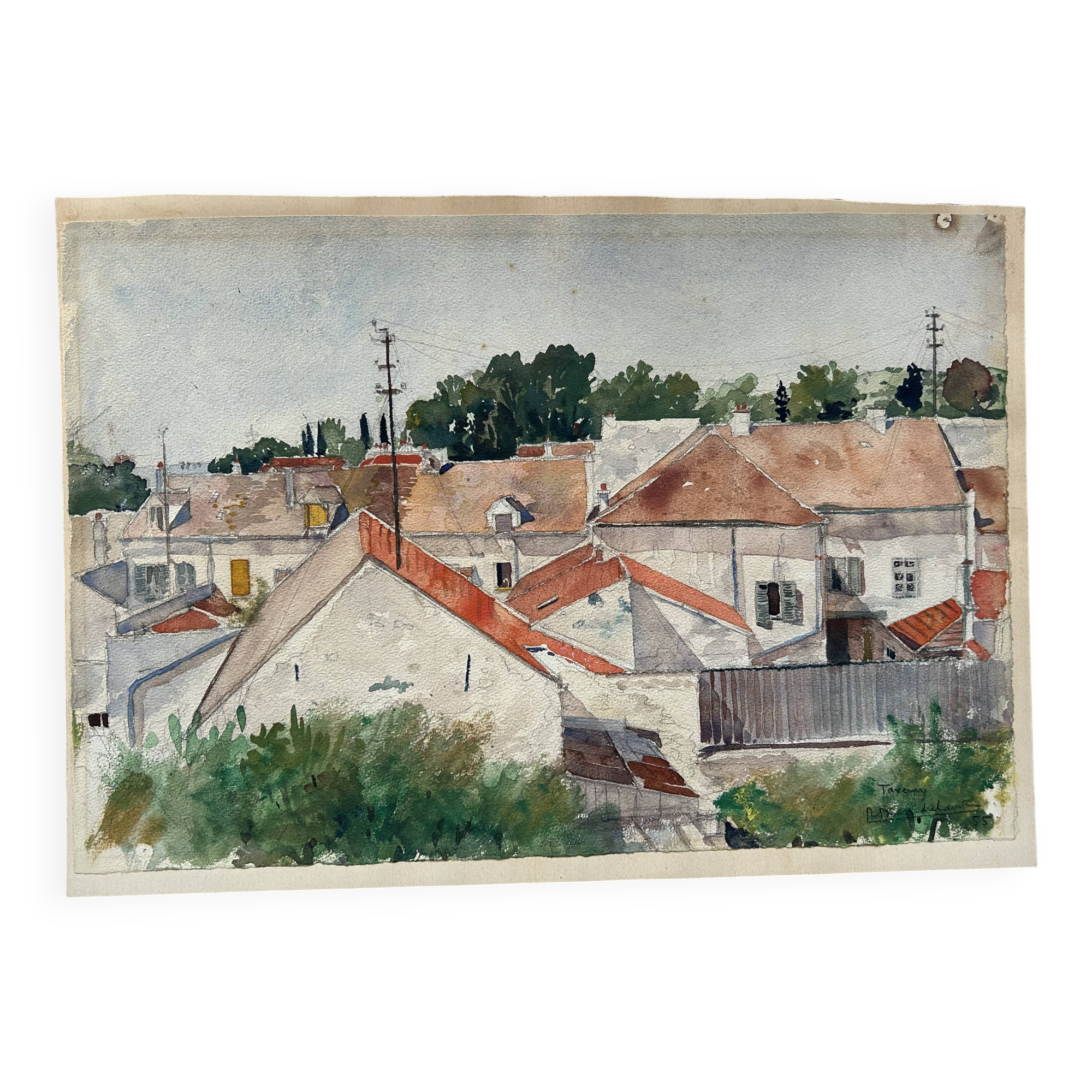 Signed watercolor, dated 1955 / Taverny