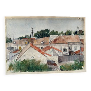 Signed watercolor, dated 1955 / Taverny