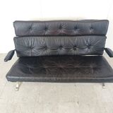 Canapé vintage en cuir noir et chrome, 1970