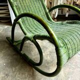 Children's rocking chair in woven wicker and green rattan
