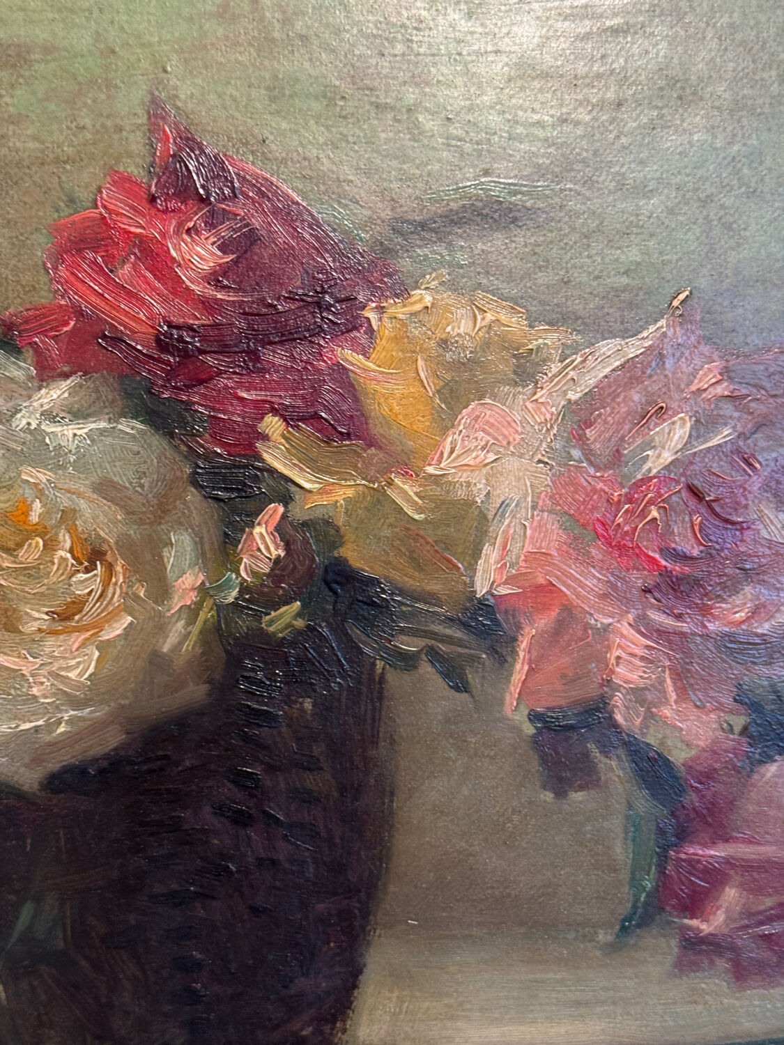 Antique painting, Still life with roses, signed Chaleyé