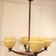 Art deco chandelier 4 globes clichy and copper glass