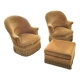 Ensemble de fauteuils crapaud et pouf jaune vintage