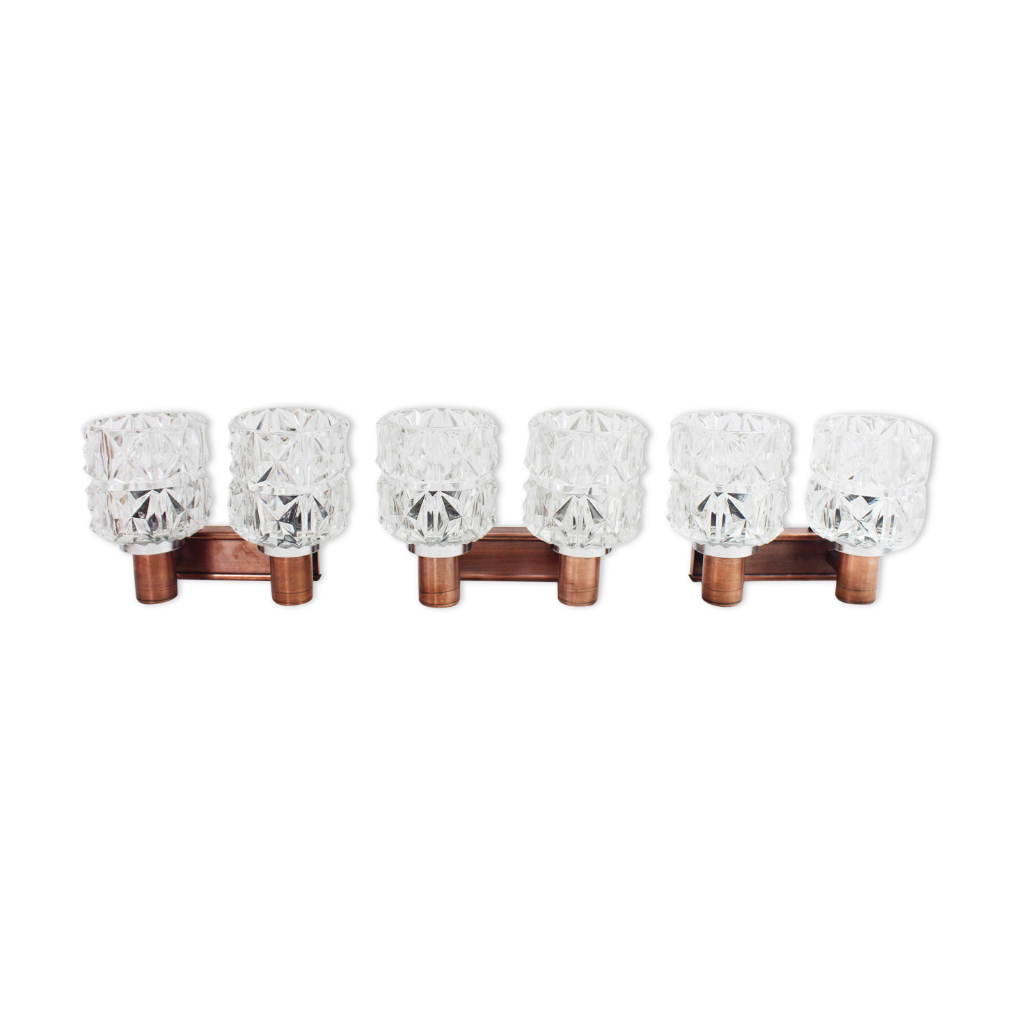 Set de 3 appliques en cuivre et verre