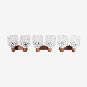 Set of 3 copper and glass wall lamps