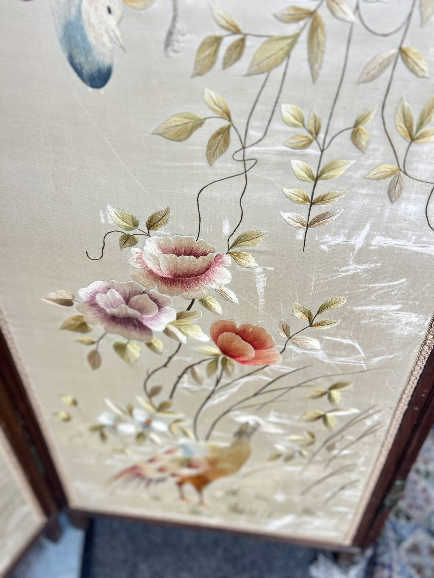 Paravent de Style Louis XVI , bois et soie