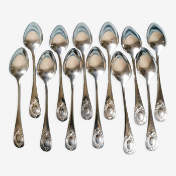 Twelve small Christofle spoons in silver metal model with medallion and monogram B C