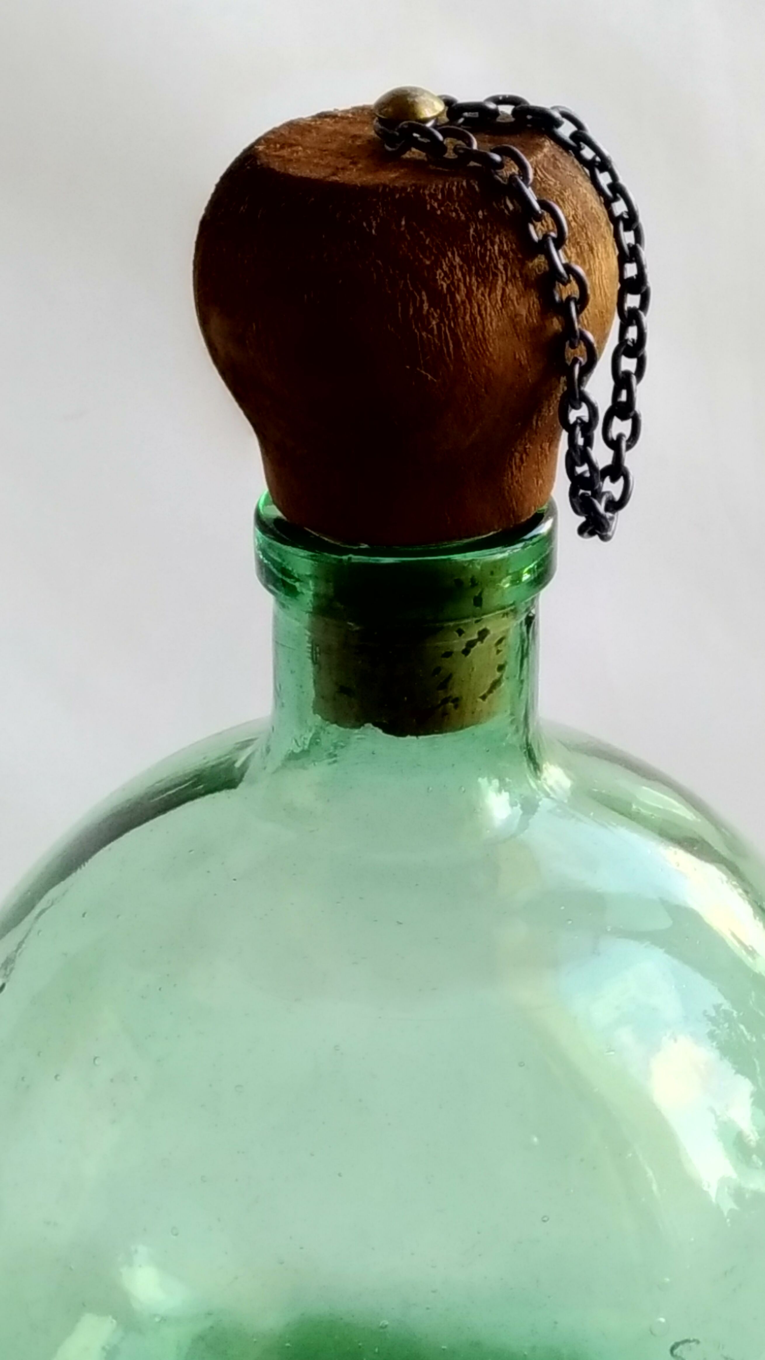 Vintage demijohn wooden cork and chain