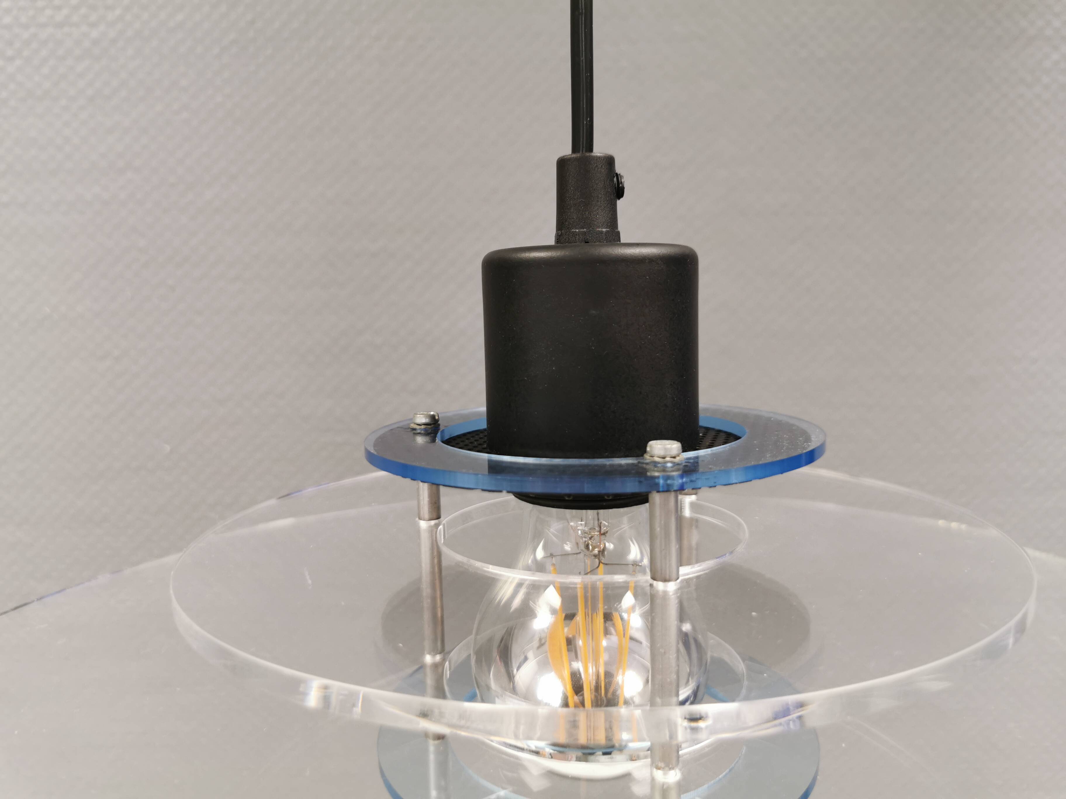 Danish space-age hanging lamp in transparent and blue plexi 1980s
