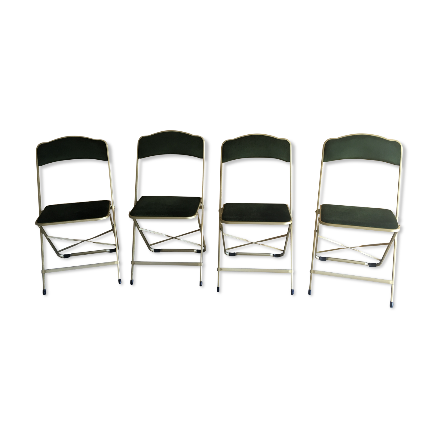 Lot of 4 golden folding chairs green velvet