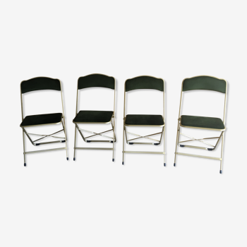 Lot de 4 chaises pliantes dorées velours vert