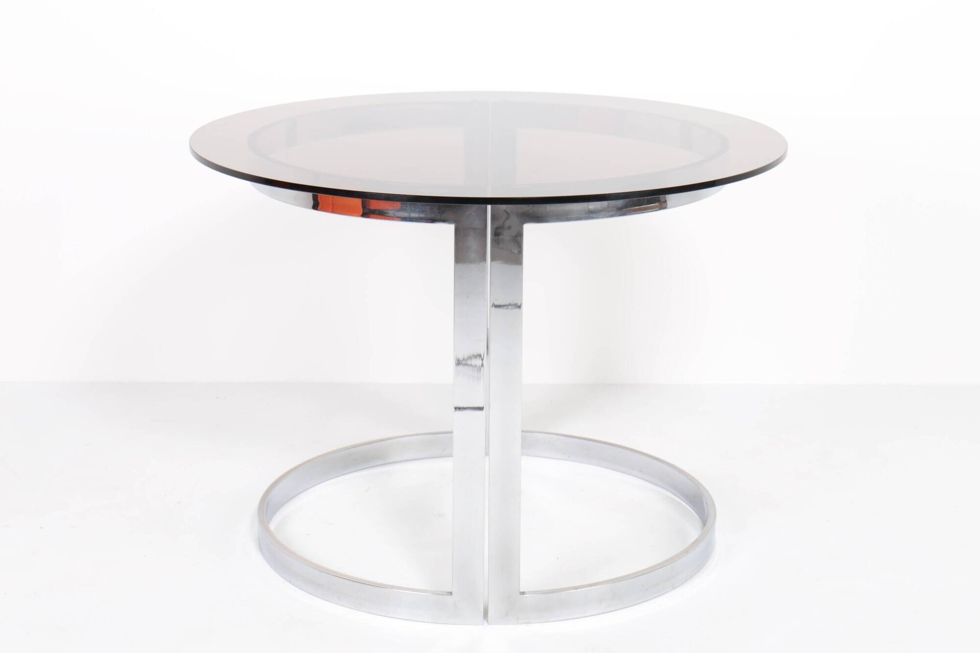 Vintage round table in chrome steel and smoked glass, 1970s