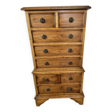 Chiffonnier vintage en bois massif, 8 tiroirs