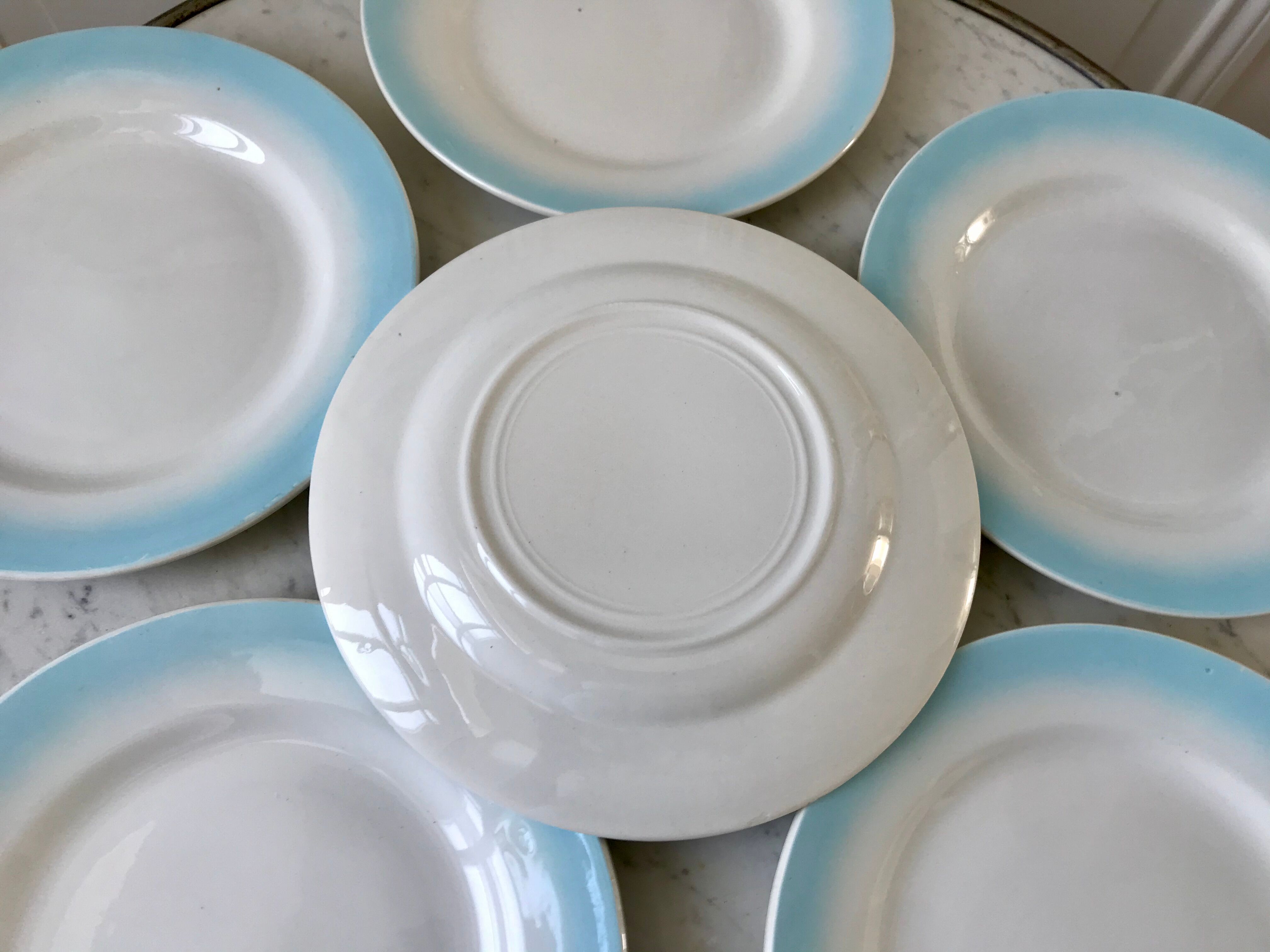 Set of 6 dessert plates sky blue gradient pastel years 40-50