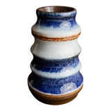 Blue and White Striped Ceramic Vase by Strehla – German Mid-Century, 1960s