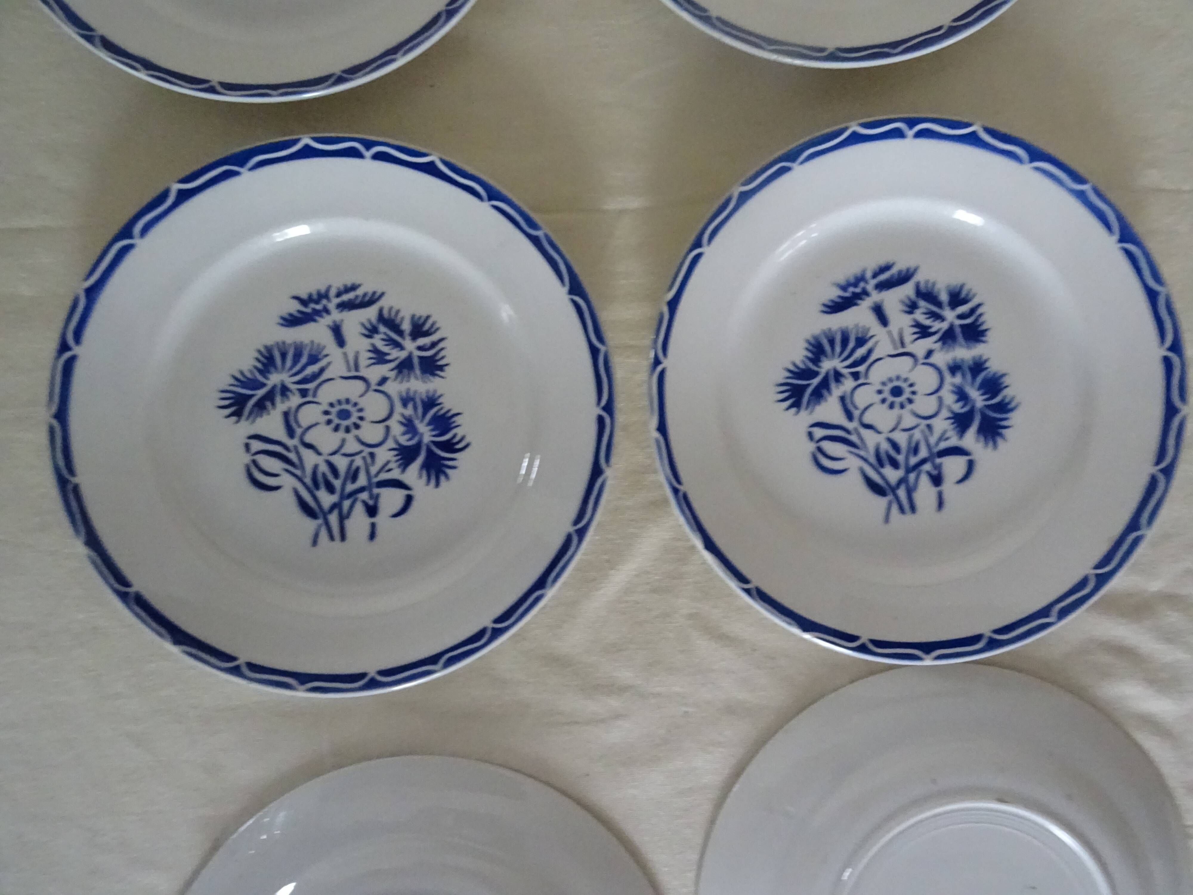 6 flat plates Lunéville old faience 388112 blue flowers