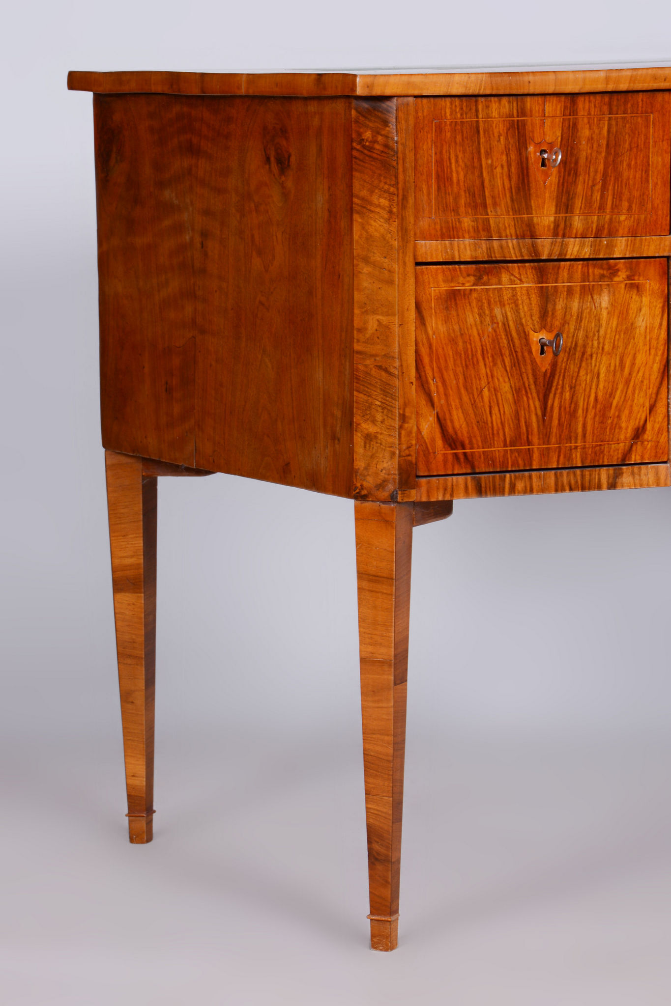 Restored biedermeier walnut writing desk, revived polish, czechia, 1830s