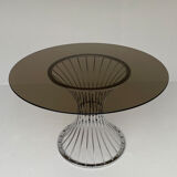 Table à manger ronde chromée space âge avec verre fumé