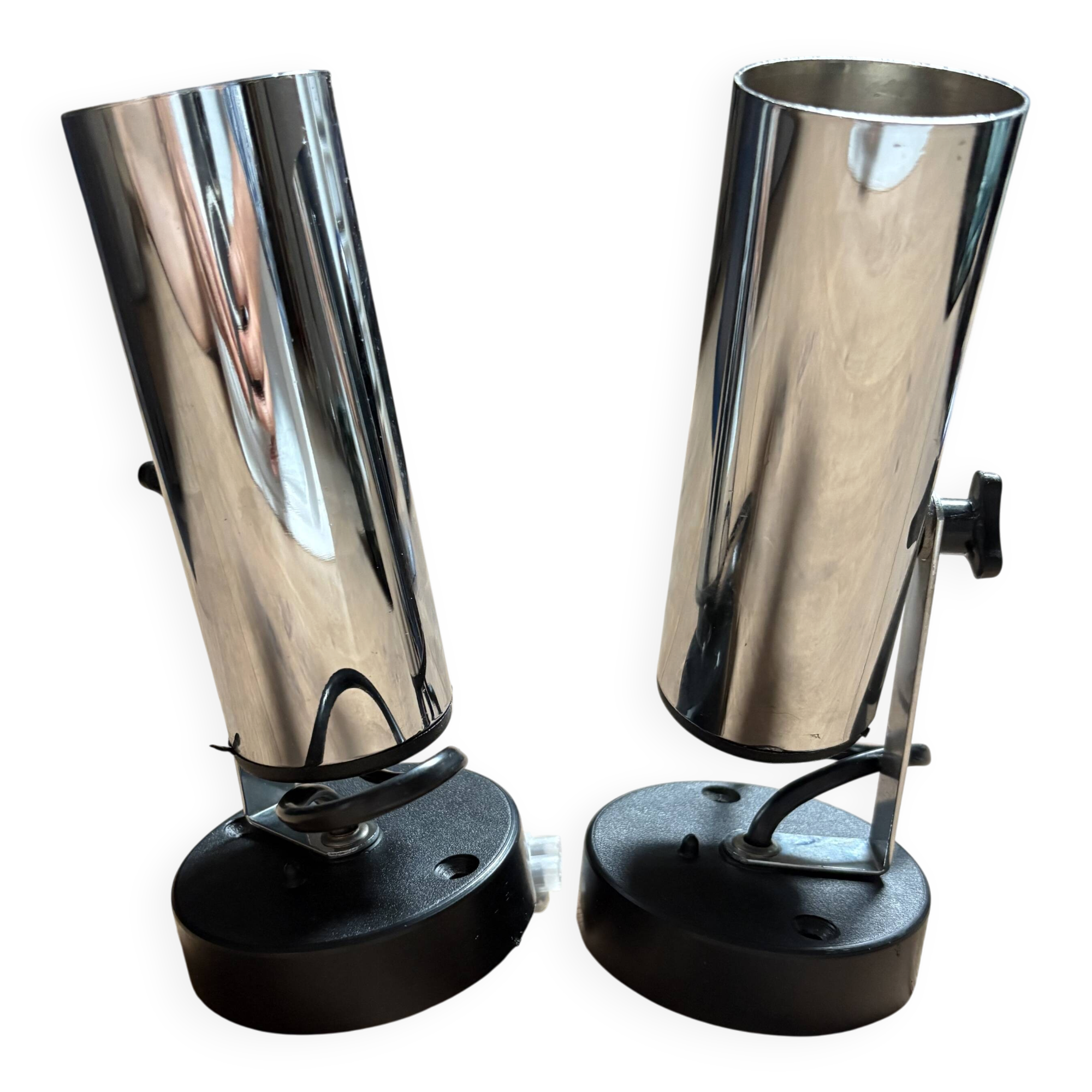 pair of 1970 vintage tube stainless steel or chrome or aluminium