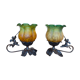 Pair of lamps cherubs bronze vintage glass paste