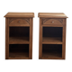 Pair of antique bedside tables / nightstands in raw solid oak.