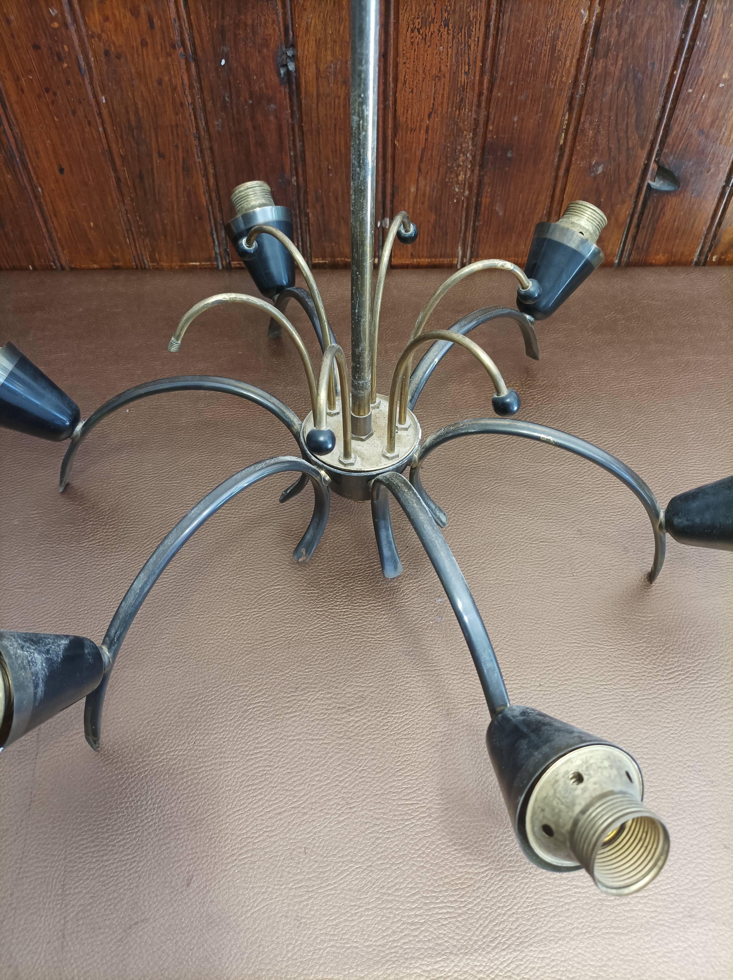 Hanging lamp 6 branches tulips vintage glass 50/60