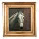 Peinture à l'huile vintage originale de cheval blanc, portrait équestre signé.