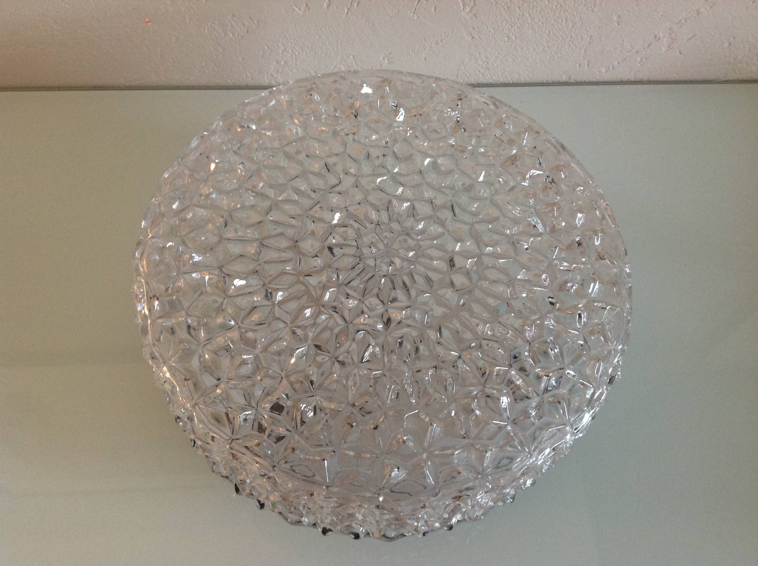 Plafonnier rond en verre pointes de diamants par RZB Leuchten / vintage années 60-70