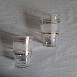 Set of 7 glasses with golden lines and frosted glass, circa 1950