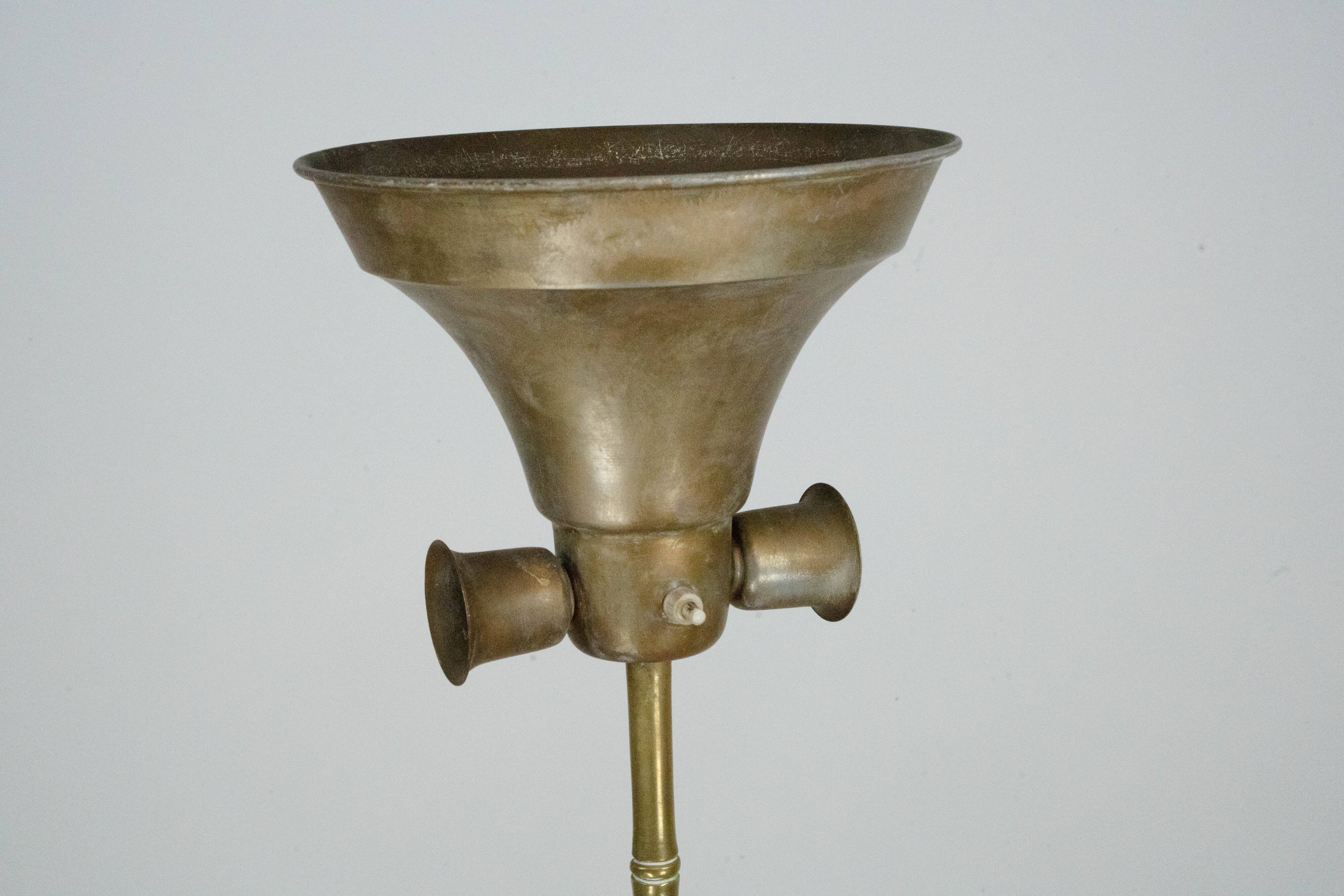 Mid-Century Italian Solid Brass Faux Bamboo Floor Lamp, 1960s