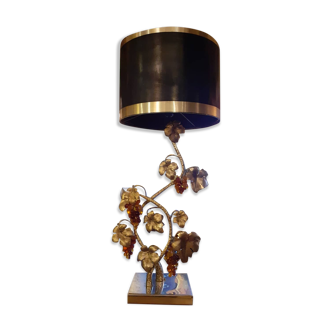 Lampe de salon en bronze et verre naturaliste pied de vigne 81 cm 1960, 1970