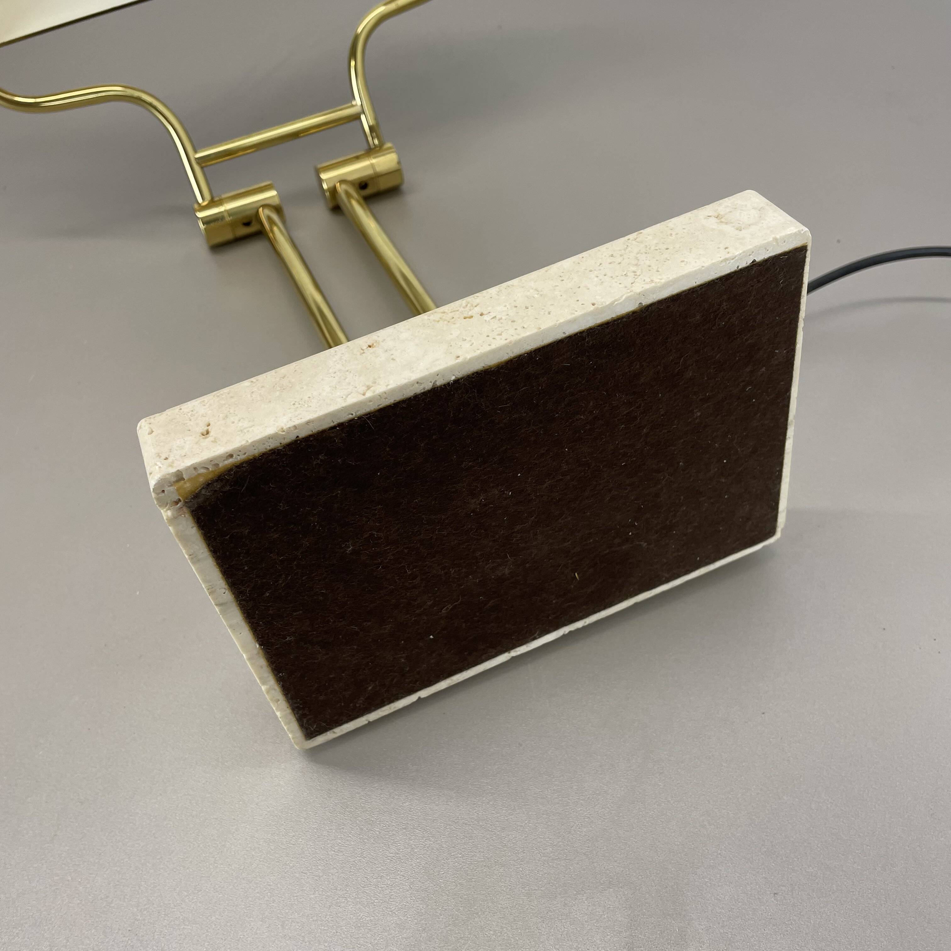 Modernist Travertine and Brass Table Light by Hillebrand Leuchten, Germany, 1980