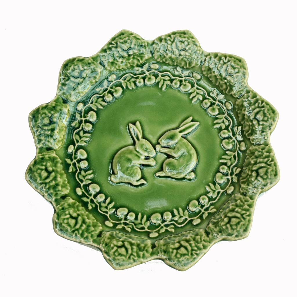 Lot service 6 dessert plates and 1 green dish Bordallo Pinheiro Portugal rabbit rabbit vintage